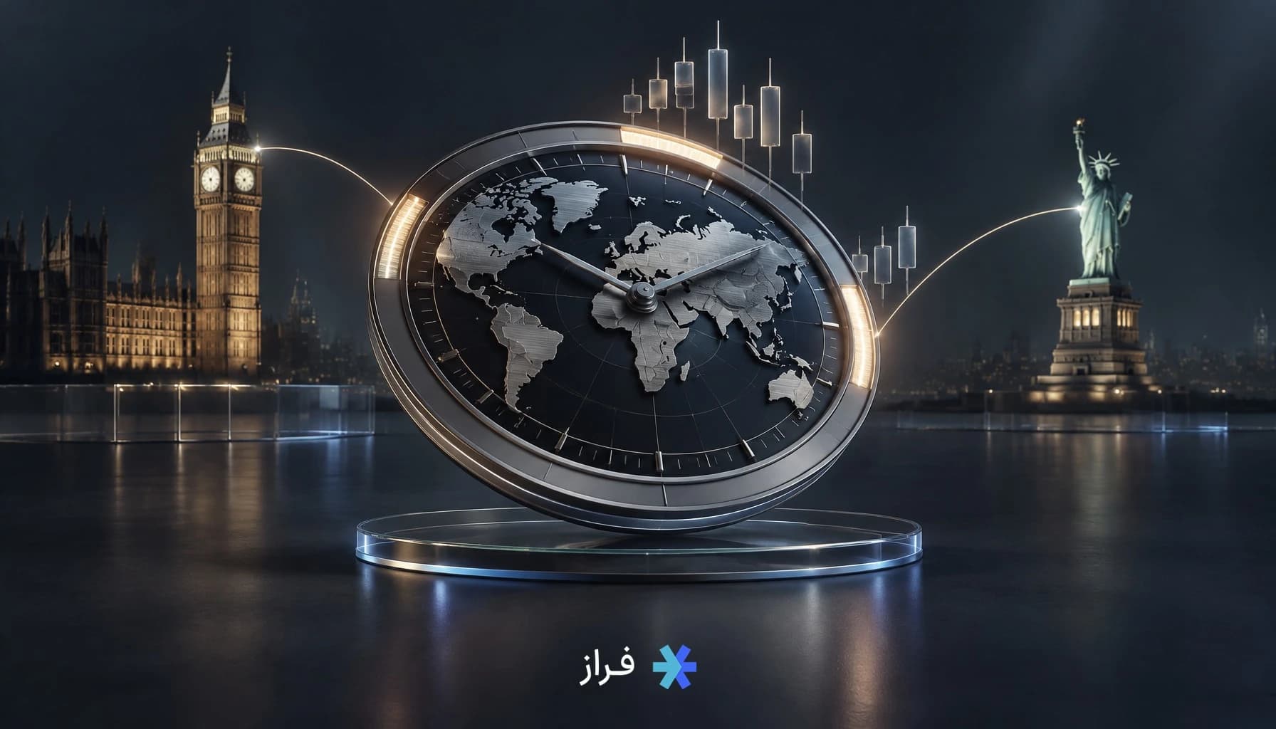 کیل زون فارکس و ساعات پرنوسان کیل زون لندن، نیویورک و آسیا روی ساعت جهانی معاملات