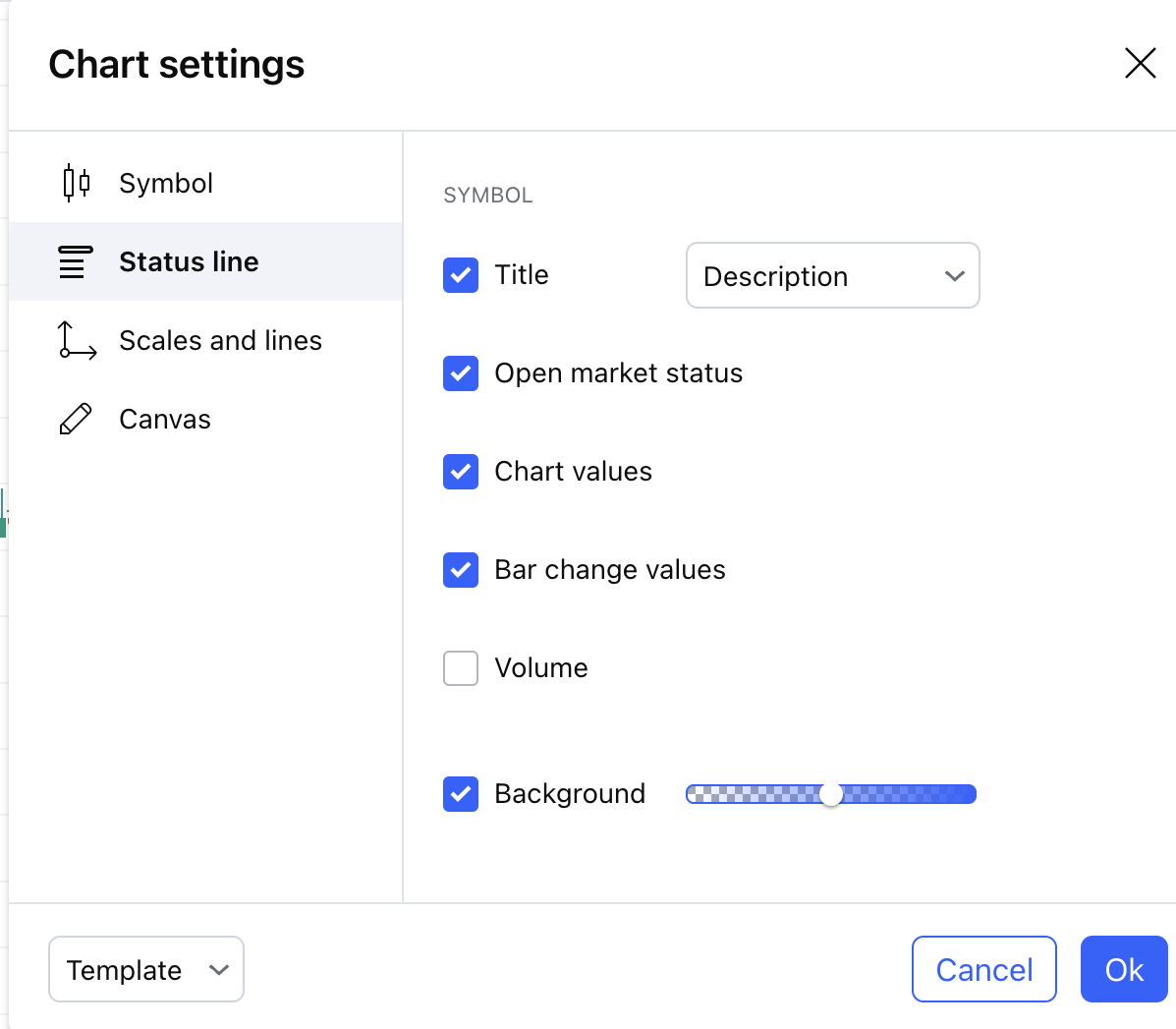 تنظیمات نمودار -  پنل خط وضعیت (Status Line)