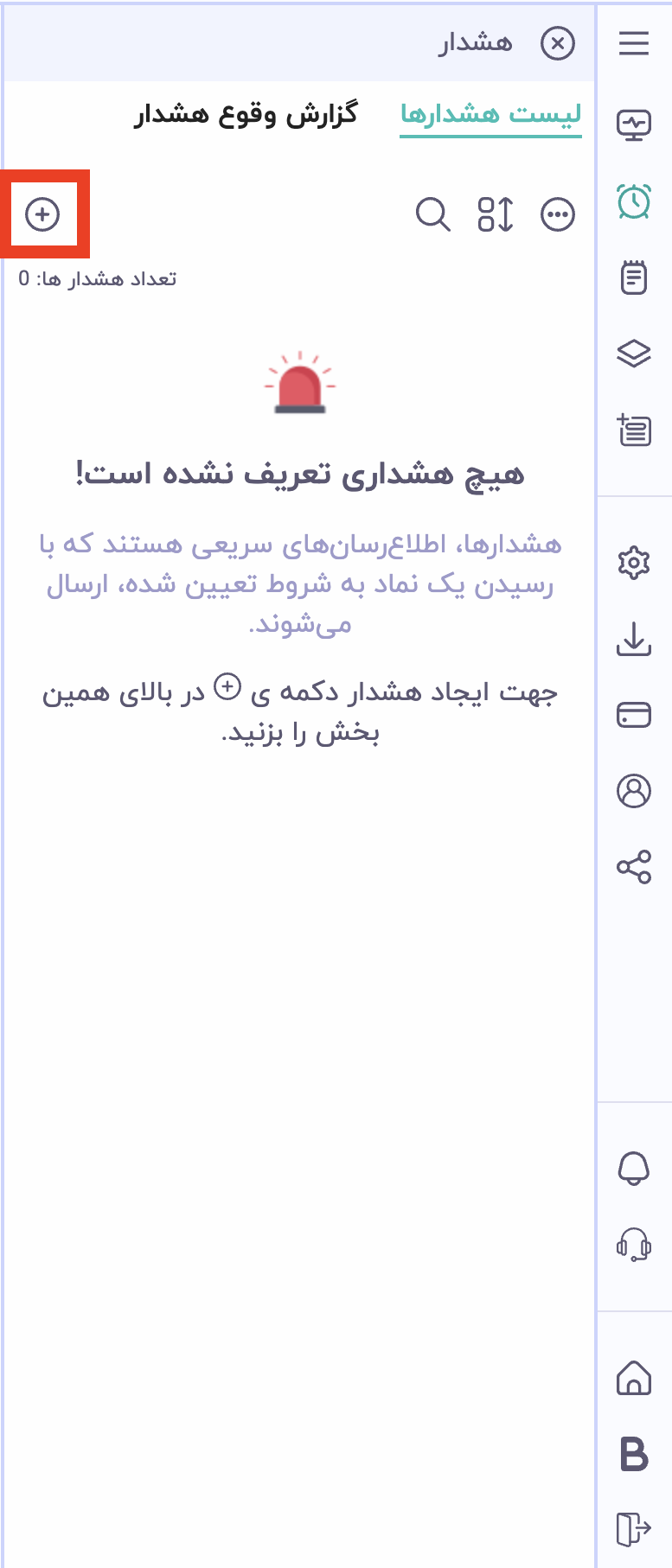 ایجاد هشدار اندیکاتور از طریق منوی هشدار 