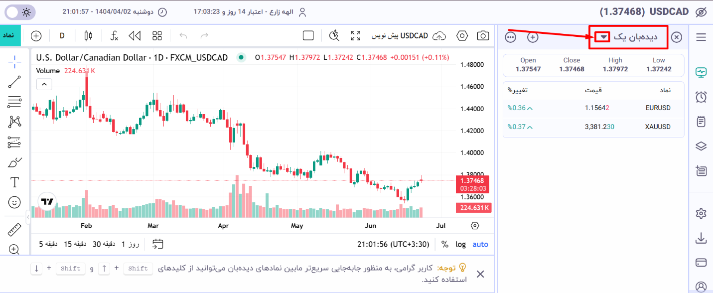 نحوه افزودن بخش به دیده‌بان - کلیک روی لیست دیده بان