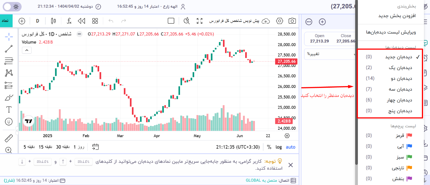 نحوه افزودن بخش به دیده‌بان - انتخاب دیده بان مدنظر
