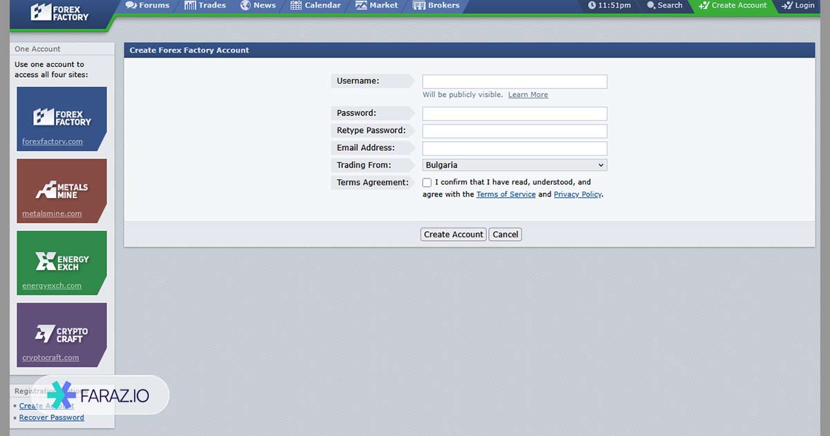 اطلاعات حساب فارکس فکتوری