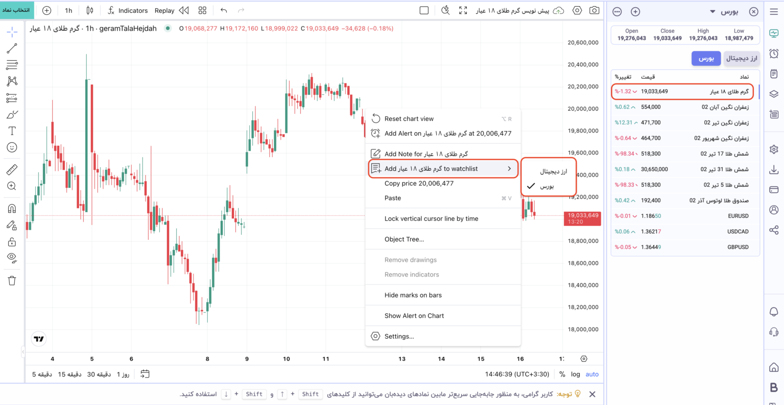 افزودن و حذف کردن نماد به دیدهبان از طریق کلیک راست