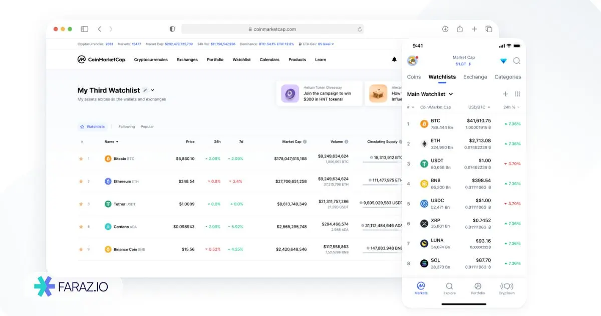 ابزار کوین مارکت کپ برای تحلیل پروژه کوین و توکن‌ها