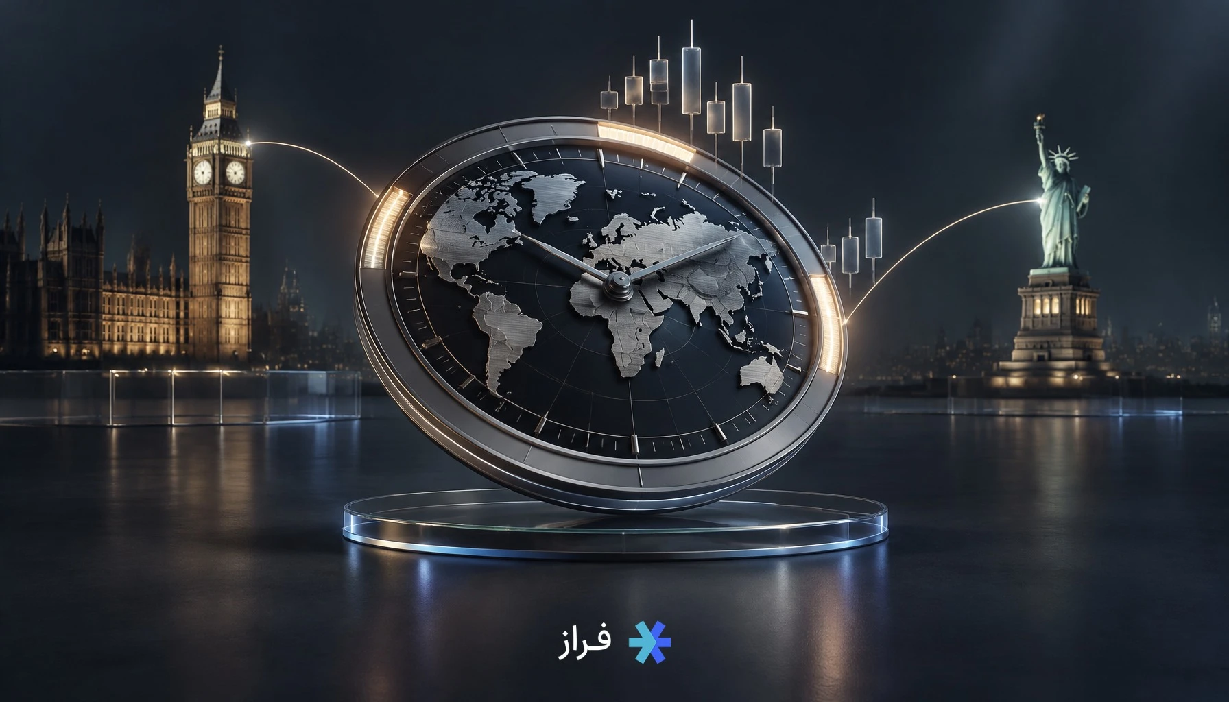 کیل زون فارکس و ساعات پرنوسان کیل زون لندن، نیویورک و آسیا روی ساعت جهانی معاملات
